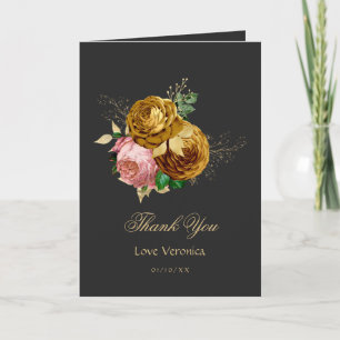  Blush Pink en Gold Floral Quinceañera Bedankkaart