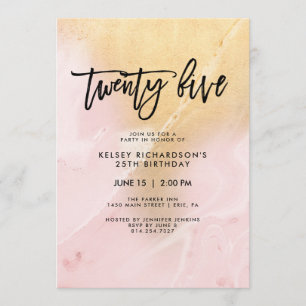 Blush Pink en Gold Marble   25e verjaardag Kaart
