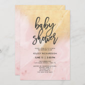 Blush Pink en Gold Marble | Baby shower Kaart (Voorkant / Achterkant)