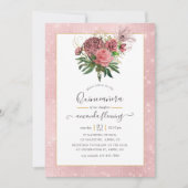 Blush Pink en Gold Masquerade Quinceañera Kaart (Voorkant)