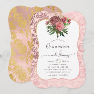  Blush Pink en Gold Masquerade Quinceañera Kaart