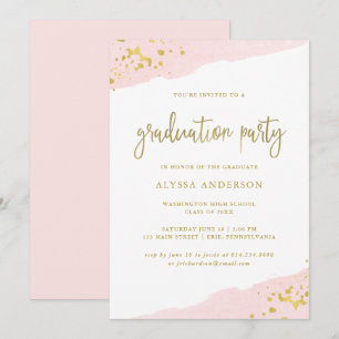 Blush Pink en Gold Waterverf Graduation Party Kaart