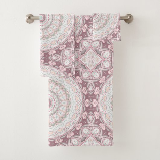 Blush Pink en Mint Mandala Patroon Ontwerp Bad Handdoek (Insitu)