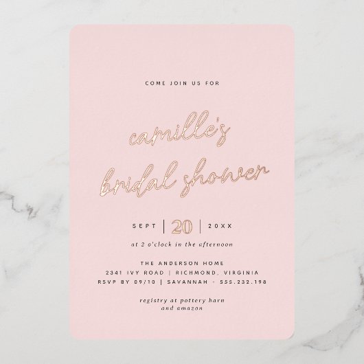 Blush Pink en Roos Gold | Eenvoudig Vrijgezellenfe Folie Uitnodiging (Voorkant)