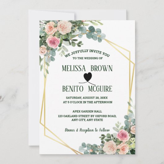 Blush Pink Eucalyptus Floral Geometric Wedding Kaart (Voorkant)