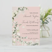 Blush PInk Eucalyptus QR Code Bruiloft Kaart (Staand voorkant)