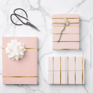 Blush Pink Faux Gold Stripe Patroon Inpakpapier Vel