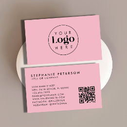 Blush Pink Feminine Custom Company Logo QR Code Visitekaartje