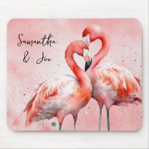 Blush Pink Flamingo Paar Waterverf Muismat