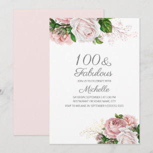 Blush Pink Floral 100 en Fabulous Birthday Kaart