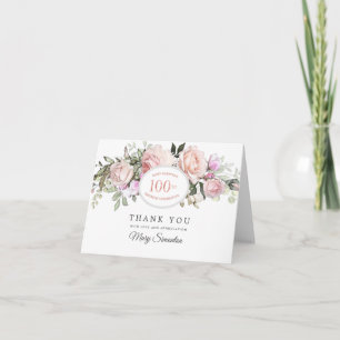 Blush Pink Floral 100th Birthday Hartelijk dank Bedankkaart