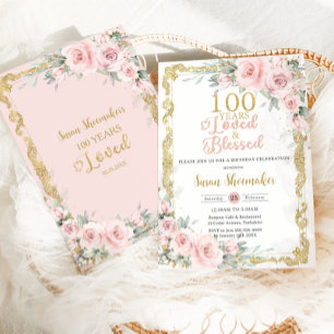  Blush Pink Floral 100th Verjaardag Geliefd Kaart