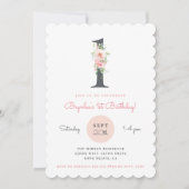 Blush Pink Floral 1e verjaardag Kaart (Voorkant)