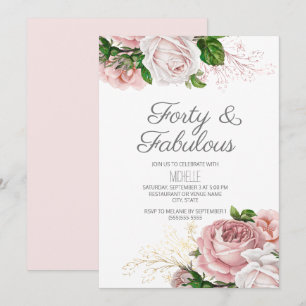 Blush Pink Floral 40 en Fabulous Birthday Kaart
