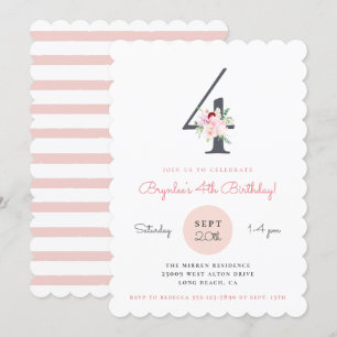 Blush Pink Floral 4e verjaardagsfeestje Kaart