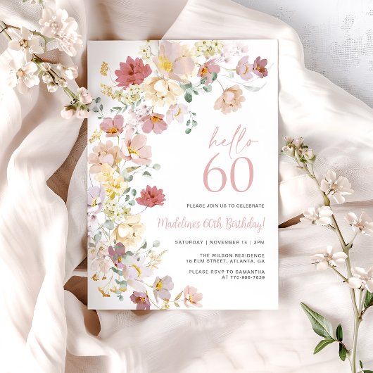 Blush Pink Floral 60th Birthday Kaart