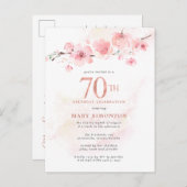 Blush Pink Floral 70th Birthday Uitnodiging Briefkaart (Voorkant / Achterkant)
