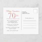 Blush Pink Floral 70th Birthday Uitnodiging Briefkaart (Achterkant)