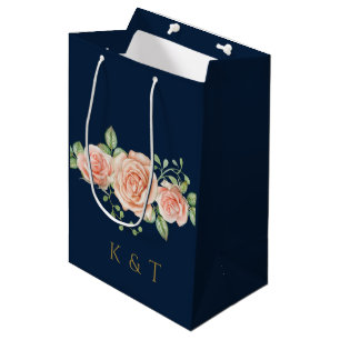 Blush Pink Floral Aangepast Monogram Middelgroot G Medium Cadeauzakje