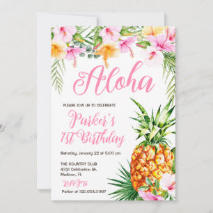 Blush Pink Floral Aloha Ananas Verjaardagsfeest Kaart