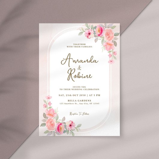 Blush Pink Floral Arch Wedding Invitation Kaart