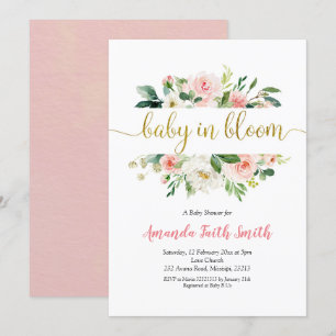 Blush Pink Floral Baby in Bloom Baby shower Kaart