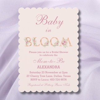 Blush Pink Floral Baby in Bloom Baby shower Kaart