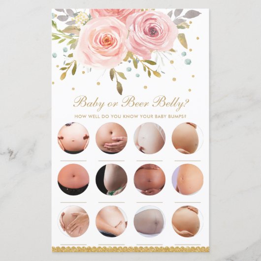 Blush Pink Floral Baby of Beer Belly Shower Game (Voorkant)