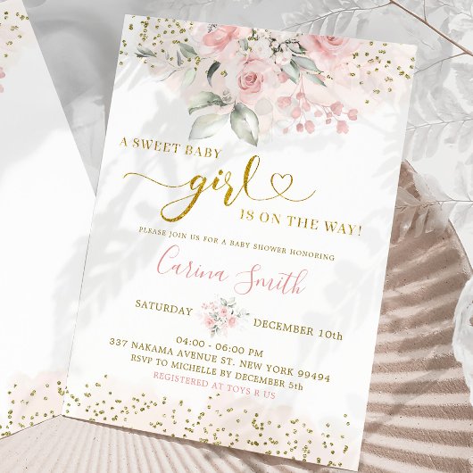 Blush Pink Floral Baby op weg Baby shower Kaart