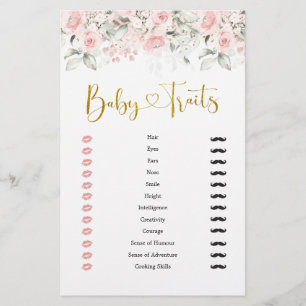 Blush Pink Floral Baby shower Baby Traits spel