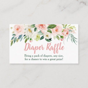Blush Pink Floral Baby shower Diaper Raffle Kaarte Plaatskaartje