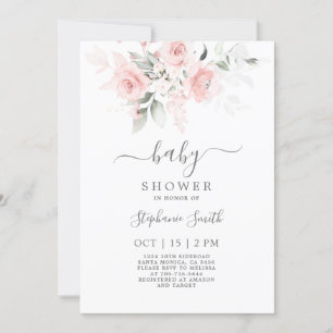 Blush Pink Floral Baby shower Girl Invitation Kaart