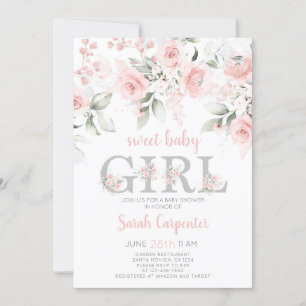 Blush Pink Floral Baby shower Girl Invitation Kaart