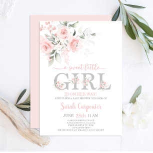 Blush Pink Floral Baby shower Girl Invitation Kaart