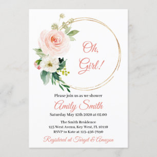 Blush Pink Floral Baby shower Invitation Kaart