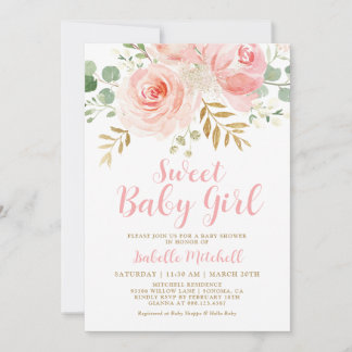 Blush Pink Floral Baby shower Kaart
