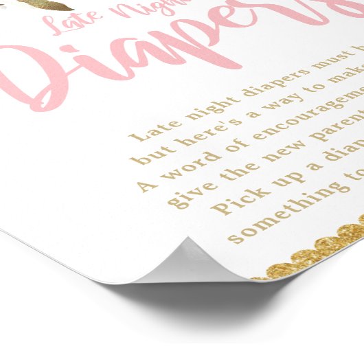 Blush Pink Floral Baby shower Late Night Diapers Poster (Hoek)