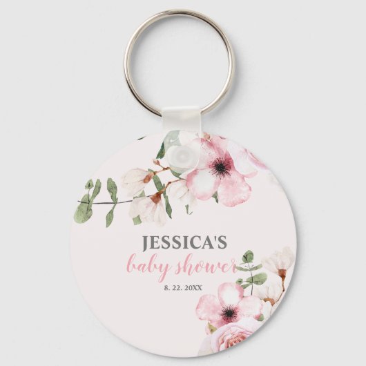 Blush Pink Floral Baby shower Sleutelhanger (Voorkant)