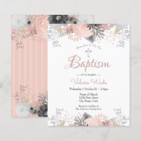 Blush Pink Floral Baptism budget uitnodigingen