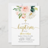 Blush Pink Floral Baptism Invitation Kaart (Voorkant)