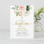 Blush Pink Floral Baptism Invitation Kaart (Staand voorkant)