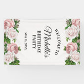 Blush Pink  Floral Birthday Party Welkom Spandoek (Horizontaal)