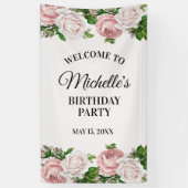 Blush Pink  Floral Birthday Party Welkom Spandoek (Verticaal)