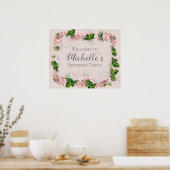 Blush Pink Floral Birthday Welkom Poster (Keuken)