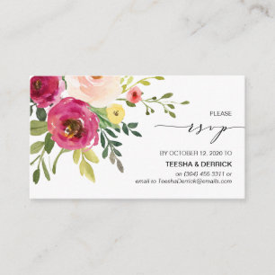 Blush Pink Floral, Black font, Our Wedding RSVP Informatiekaartje