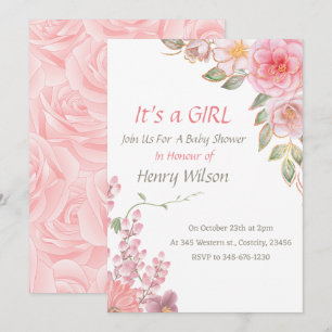 Blush Pink Floral Bloom Baby shower Meisje Kaart