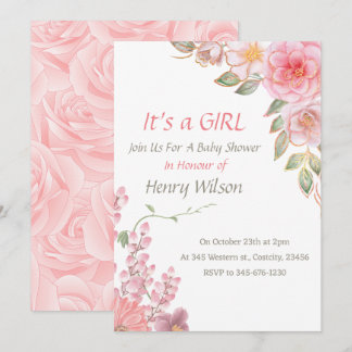 Blush Pink Floral Bloom Baby shower Meisje Kaart