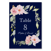 Blush Pink Floral Bloom Navy Blue Wedding Kaart (Achterkant)