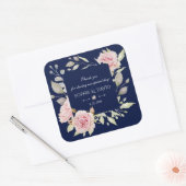 Blush Pink Floral Bloom Navy Blue Wedding Vierkante Sticker (Envelop)