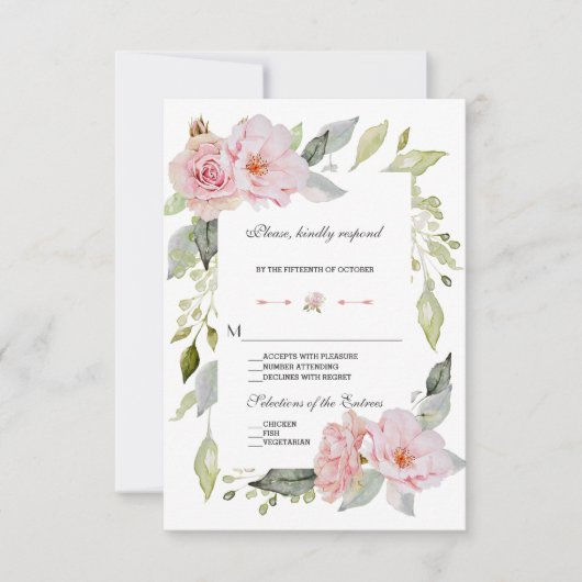  Blush Pink Floral Bloom Weddenschap RSVP Kaartje (Voorkant)